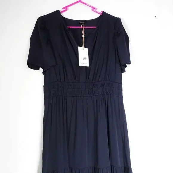 New Quince Silk Tiered Maxi Dress Women’s Small Navy Blue Maxi 4655 - Picture 6 of 11
